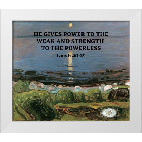 Bible Verse Quote Isaiah 40:29, Edvard Munch - Summer Night by the Beach White Modern Wood Framed Art Print by ArtsyQuotes