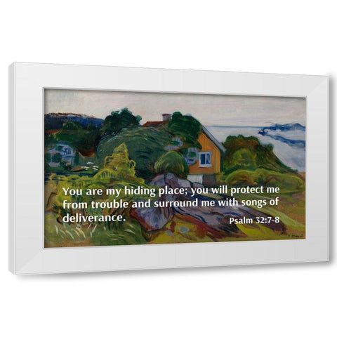 Bible Verse Quote Psalm 32:7-8, Edvard Munch - The House by the Fjord White Modern Wood Framed Art Print by ArtsyQuotes