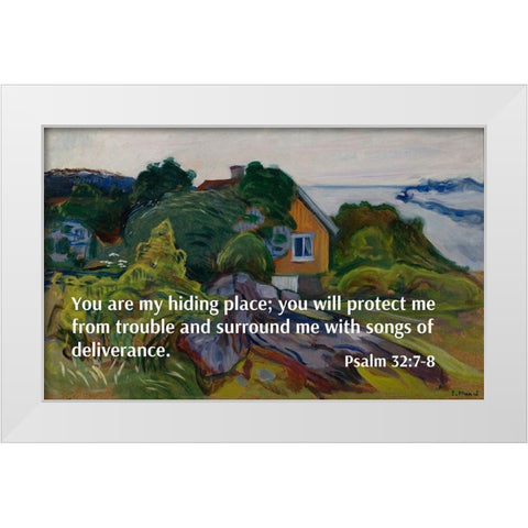 Bible Verse Quote Psalm 32:7-8, Edvard Munch - The House by the Fjord White Modern Wood Framed Art Print by ArtsyQuotes