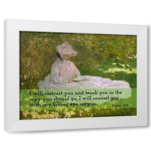 Bible Verse Quote Psalm 32:8, Claude Monet - Springtime 2 White Modern Wood Framed Art Print by ArtsyQuotes