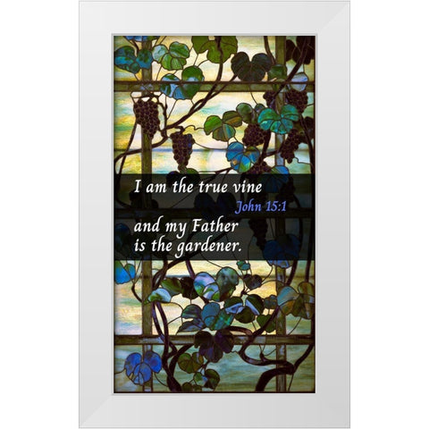 Bible Verse Quote John 15:1, Louis Comfort Tiffany - Grapevine Panel White Modern Wood Framed Art Print by ArtsyQuotes