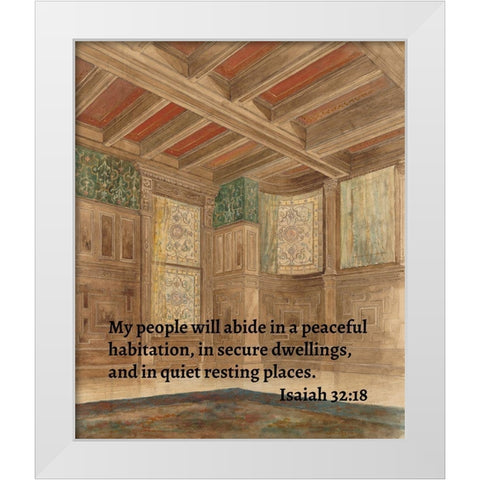 Bible Verse Quote Isaiah 32:18, Louis Comfort Tiffany - Design for an interior White Modern Wood Framed Art Print by ArtsyQuotes