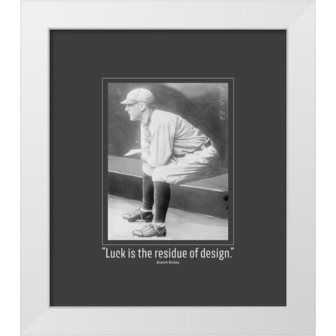 Branch Rickey Quote: Luck White Modern Wood Framed Art Print by ArtsyQuotes