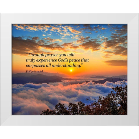 Bible Verse Quote Philippians 4:7 White Modern Wood Framed Art Print by ArtsyQuotes