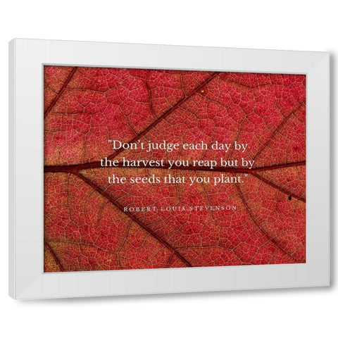 Robert Louis Stevenson Quote: Dont Judge Each Day White Modern Wood Framed Art Print by ArtsyQuotes