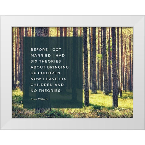 John Wilmot Quote: Six Theories White Modern Wood Framed Art Print by ArtsyQuotes