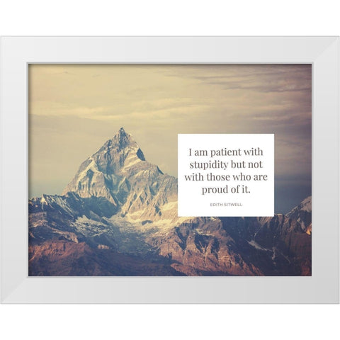 Edith Sitwell Quote: Patient with Stupidity White Modern Wood Framed Art Print by ArtsyQuotes