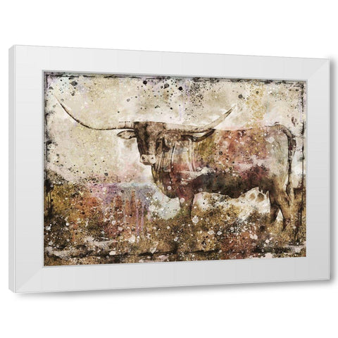 Long Horn taupe White Modern Wood Framed Art Print by Wiley, Marta