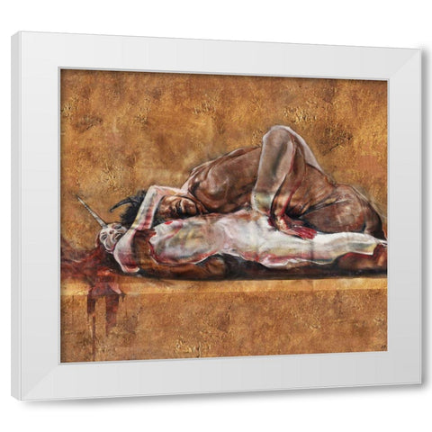 Demon And The Unicorn I White Modern Wood Framed Art Print by Wiley, Marta