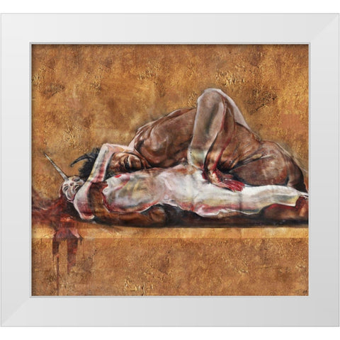 Demon And The Unicorn I White Modern Wood Framed Art Print by Wiley, Marta