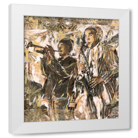 Jazz Two Figures White Modern Wood Framed Art Print by Wiley, Marta