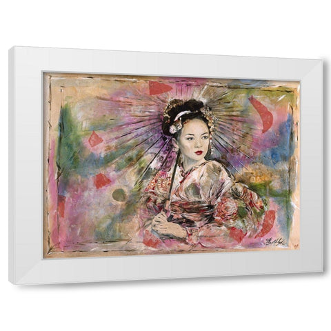 Geisha Darker Colors White Modern Wood Framed Art Print by Wiley, Marta