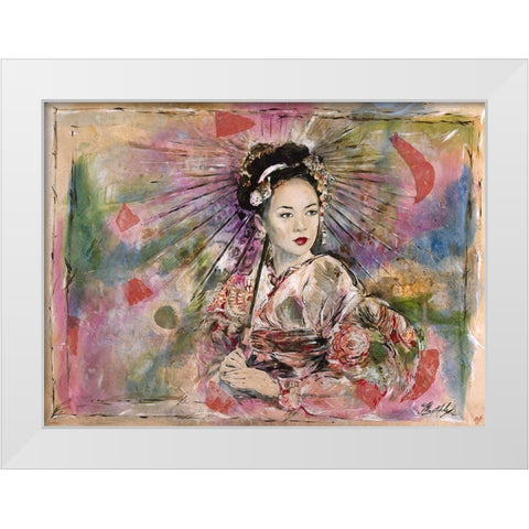 Geisha Darker Colors White Modern Wood Framed Art Print by Wiley, Marta