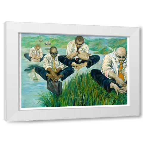 Hands For Feet White Modern Wood Framed Art Print by Wiley, Marta