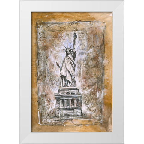 Statue Of Liberty different border White Modern Wood Framed Art Print by Wiley, Marta