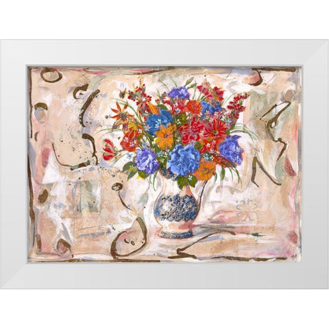Blue Red Flowers White Modern Wood Framed Art Print by Wiley, Marta