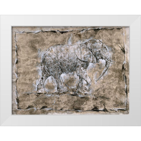Baby Elephant, Beige White Modern Wood Framed Art Print by Wiley, Marta