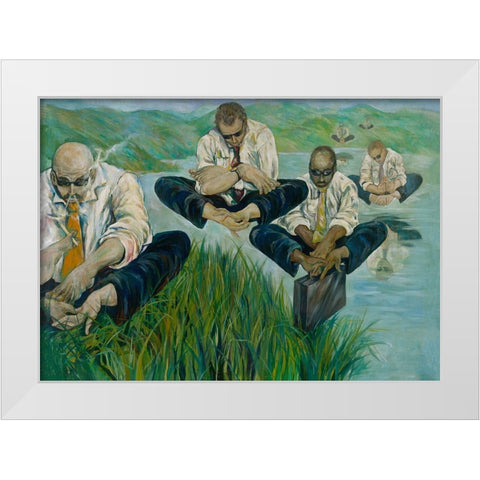 Feet for hands, Cyan White Modern Wood Framed Art Print by Wiley, Marta