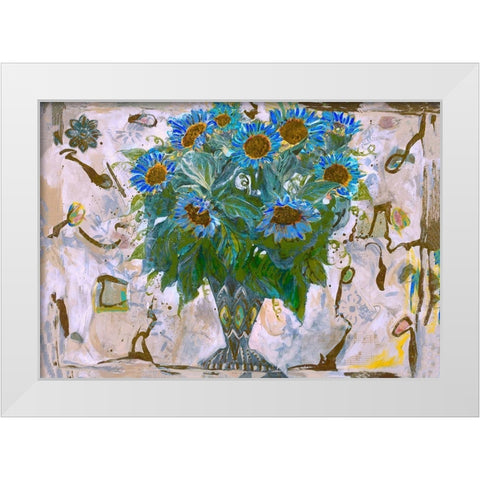 Blue and Orange Floral White Modern Wood Framed Art Print by Wiley, Marta