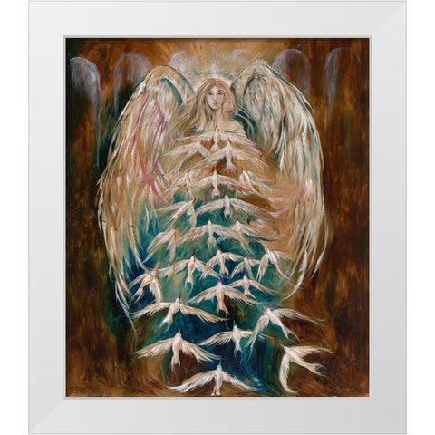 Angel of Doves White Modern Wood Framed Art Print by Wiley, Marta