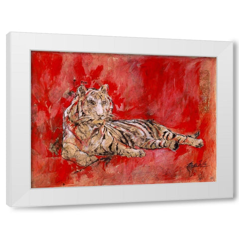 Red Tiger White Modern Wood Framed Art Print by Wiley, Marta