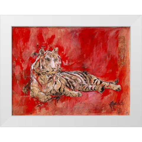 Red Tiger White Modern Wood Framed Art Print by Wiley, Marta
