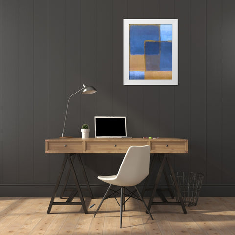 Blue and Ochre White Modern Wood Framed Art Print by Wiley, Marta