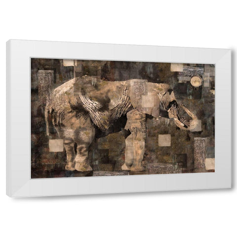 Elephant Collage Sepia White Modern Wood Framed Art Print by Wiley, Marta