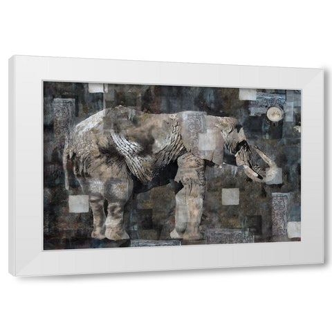 Elephant Collage Blue White Modern Wood Framed Art Print by Wiley, Marta