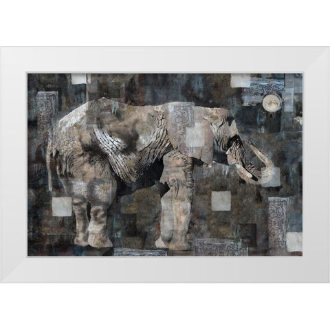 Elephant Collage Blue White Modern Wood Framed Art Print by Wiley, Marta