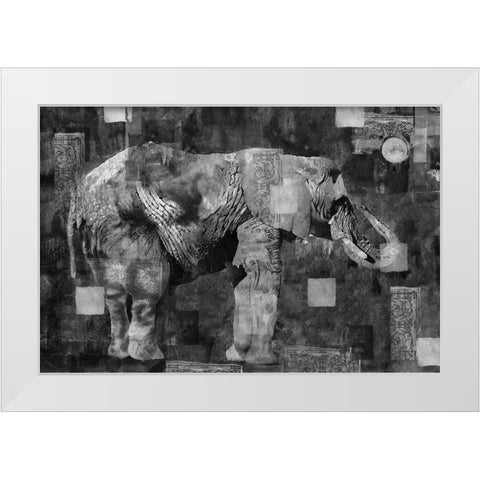 Elephant Collage Dark White Modern Wood Framed Art Print by Wiley, Marta