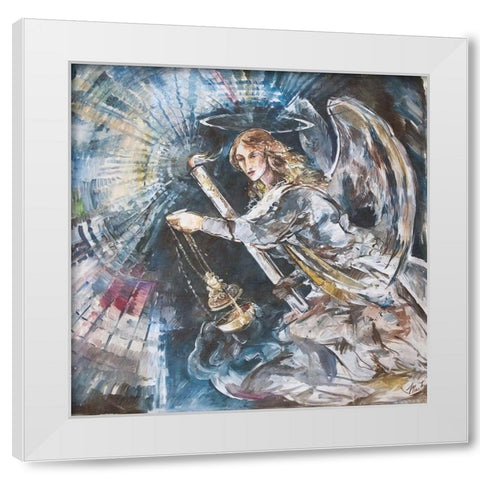 Angel With Candle White Modern Wood Framed Art Print by Wiley, Marta