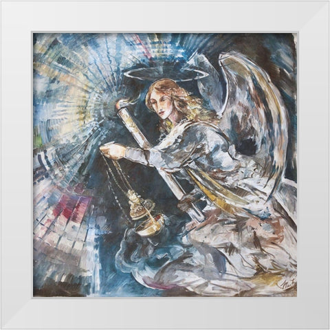 Angel With Candle White Modern Wood Framed Art Print by Wiley, Marta