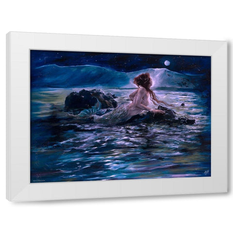 Mermaid- Teal White Modern Wood Framed Art Print by Wiley, Marta