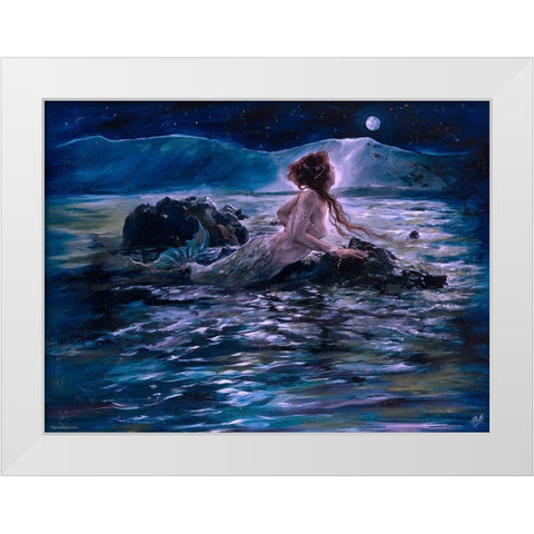 Mermaid- Teal White Modern Wood Framed Art Print by Wiley, Marta