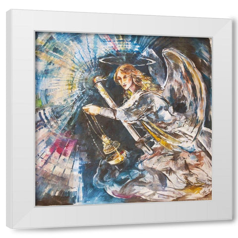 Angel With Candle- Light White Modern Wood Framed Art Print by Wiley, Marta