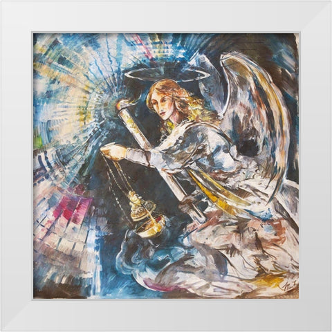 Angel With Candle- Light White Modern Wood Framed Art Print by Wiley, Marta