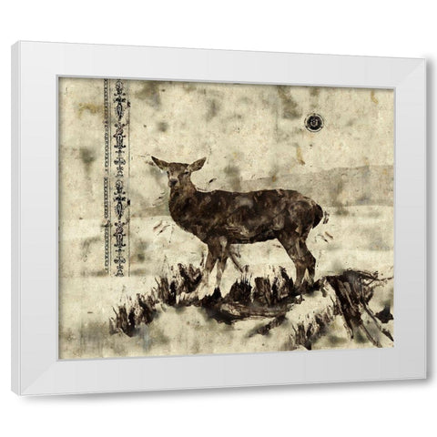 Deer- Beige White Modern Wood Framed Art Print by Wiley, Marta