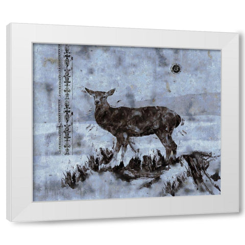 Deer-Blue White Modern Wood Framed Art Print by Wiley, Marta