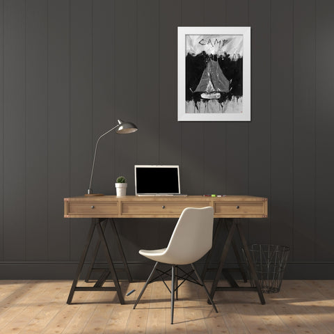 Camping BandW White Modern Wood Framed Art Print by Wiley, Marta