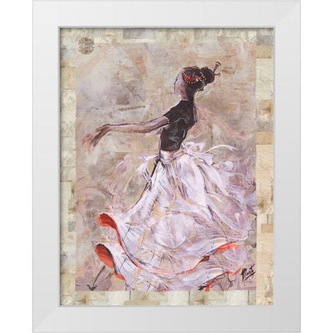 Dancer On Linen Red Trim White Modern Wood Framed Art Print by Wiley, Marta