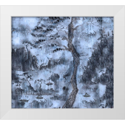Chinese Landscape Blue White Modern Wood Framed Art Print by Wiley, Marta