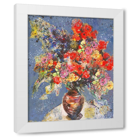 Red And Blue Floral White Modern Wood Framed Art Print by Wiley, Marta