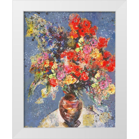 Red And Blue Floral White Modern Wood Framed Art Print by Wiley, Marta