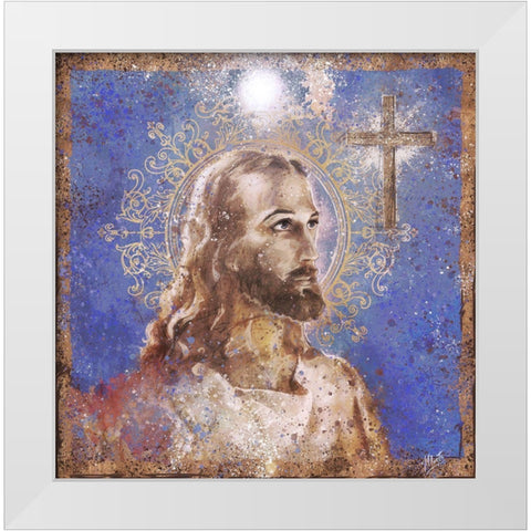 Jesus Rock Star Blue White Modern Wood Framed Art Print by Wiley, Marta