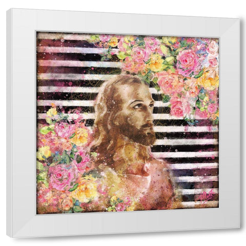 Jesus Rock Star Floral White Modern Wood Framed Art Print by Wiley, Marta