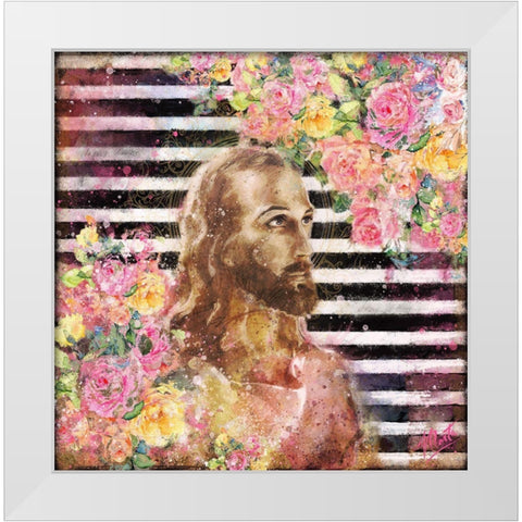 Jesus Rock Star Floral White Modern Wood Framed Art Print by Wiley, Marta
