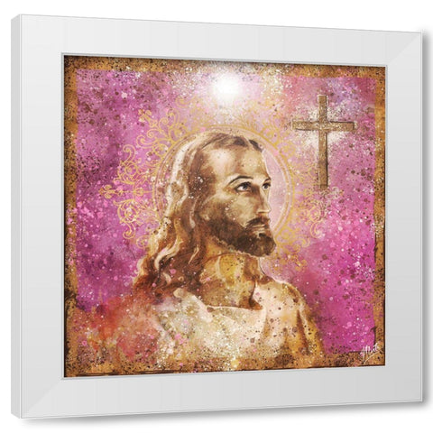 Jesus Rock Star Pink White Modern Wood Framed Art Print by Wiley, Marta