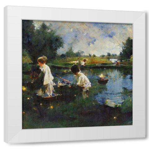 Children Playing With Boats II White Modern Wood Framed Art Print by Wiley, Marta
