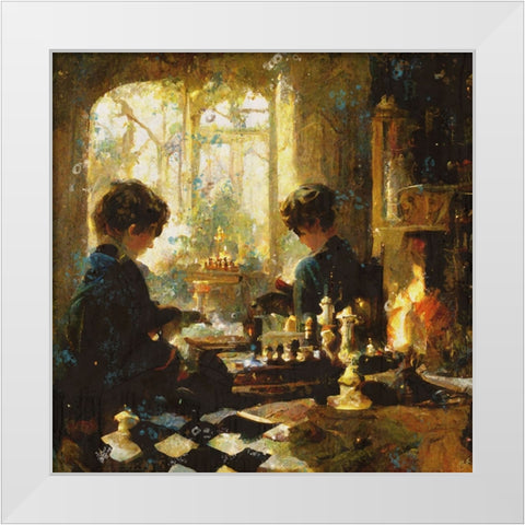 Chess players III White Modern Wood Framed Art Print by Wiley, Marta